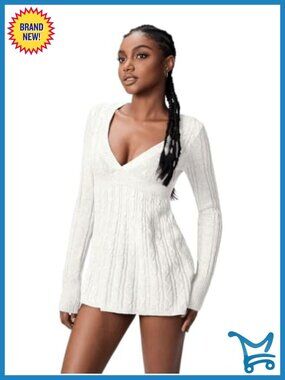 Cable Knit V Neck Pullover Sweater Fitted Y2K Babydoll Tunic Top